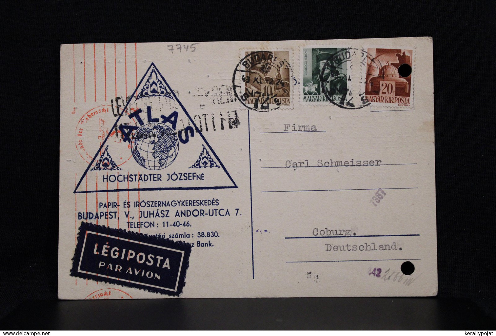 Hungary 1943 Budapest Censored Air Mail Card To Germany__(7745) - Covers & Documents