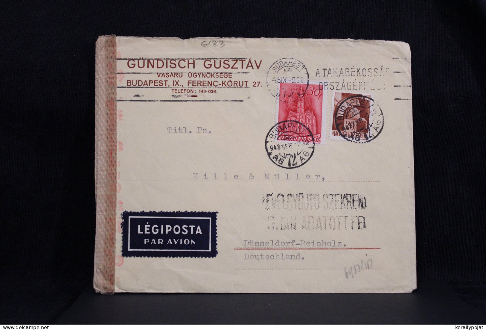 Hungary 1943 Budapest Censored Air Mail Cover To Germany__(6183) - Brieven En Documenten