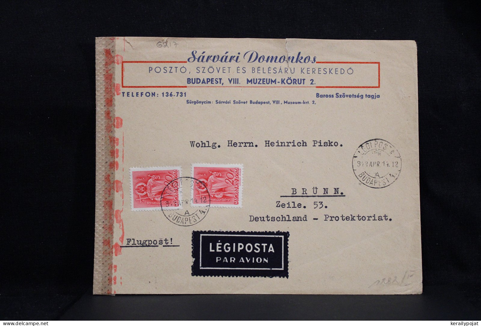 Hungary 1943 Budapest Censored Air Mail Cover To Germany__(6217) - Covers & Documents