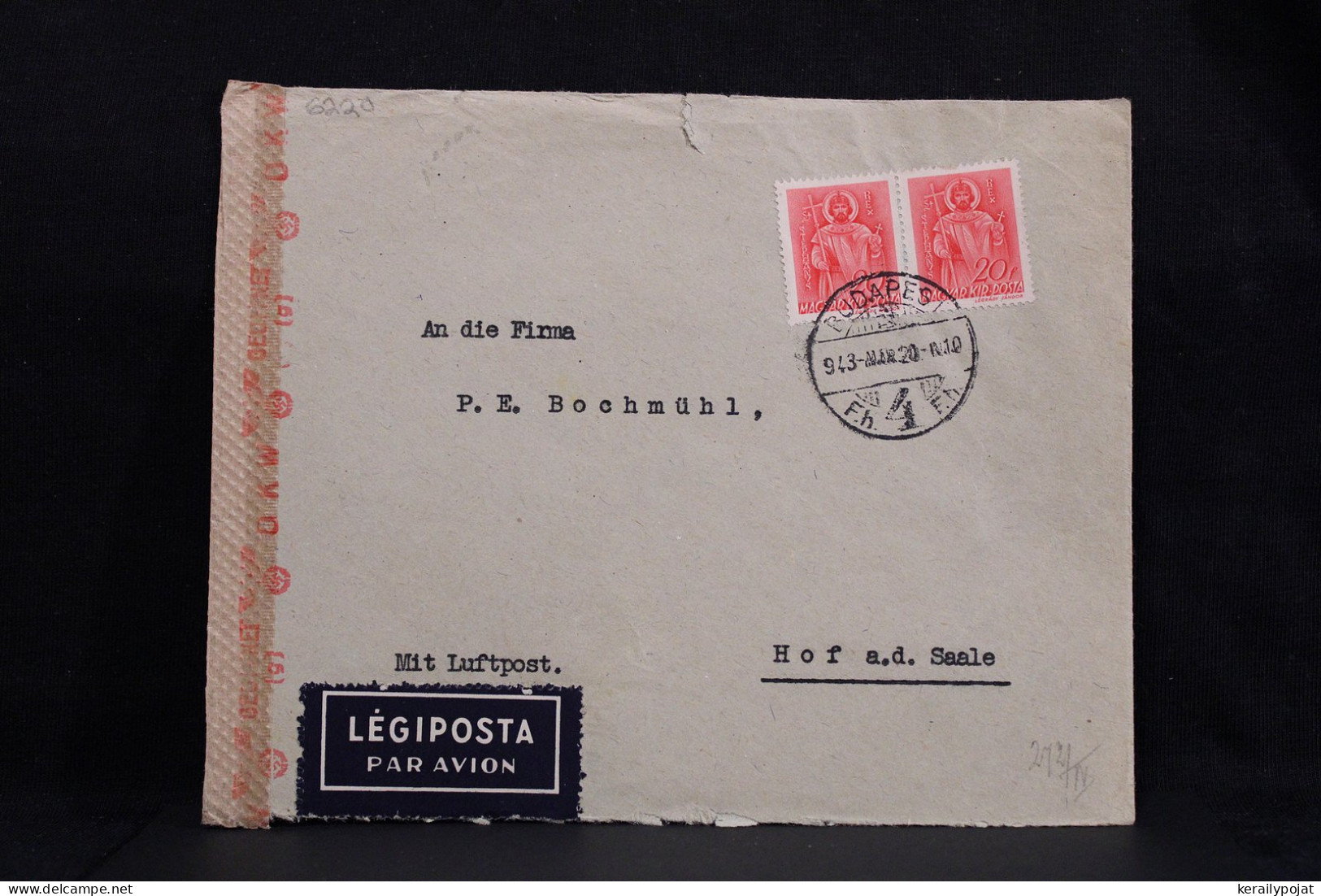 Hungary 1943 Budapest Censored Air Mail Cover To Germany__(6220) - Covers & Documents