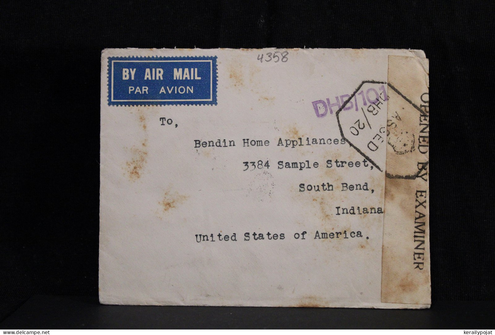 India 1940's Censored Air Mail Cover To USA__(4358) - Corréo Aéreo