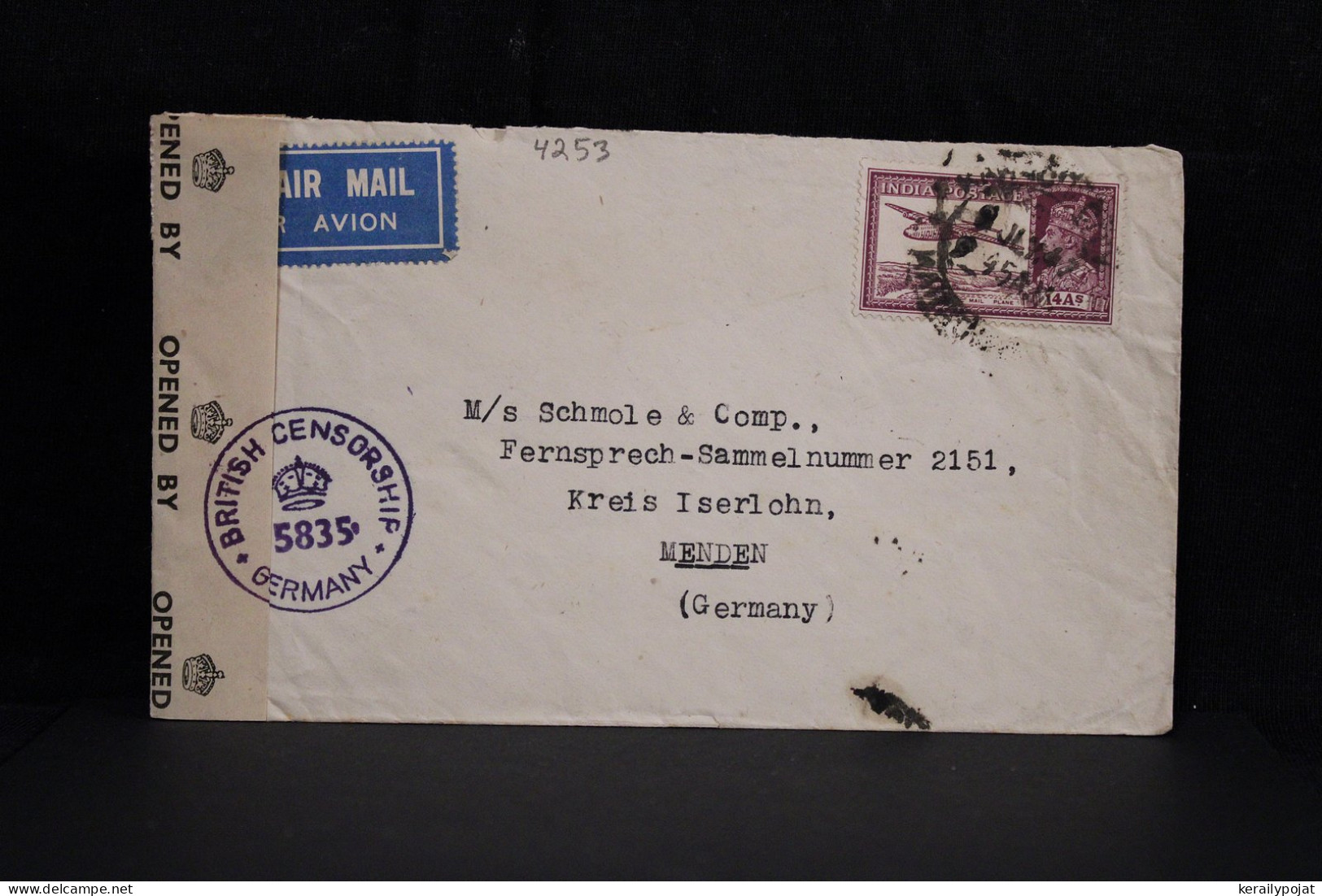 India 1947 Censored Air Mail Cover To Germany__(4253) - Poste Aérienne