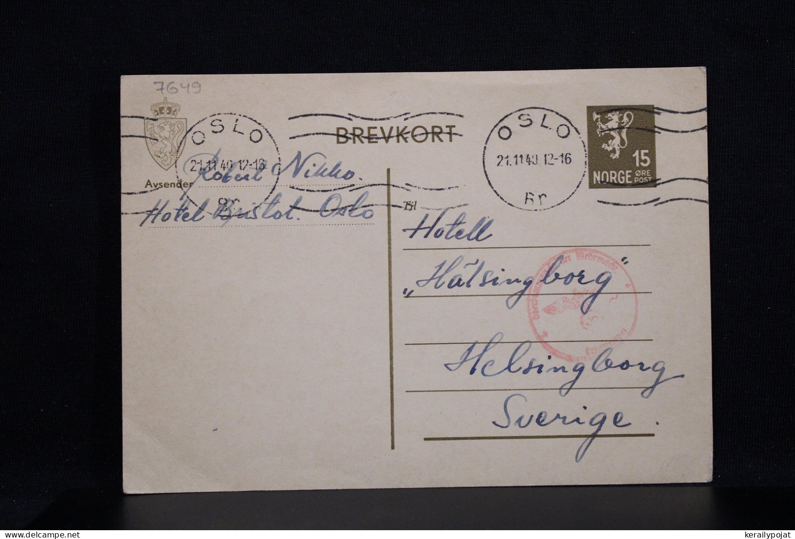 Norway 1940 Oslo Censored Stationery Card To Sweden__(7649) - Postwaardestukken