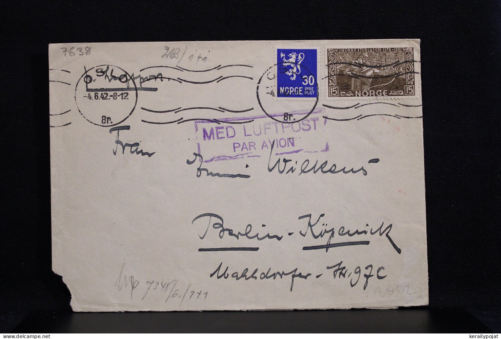 Norway 1942 Oslo Censored Air Mail Cover To Germany__(7638) - Covers & Documents