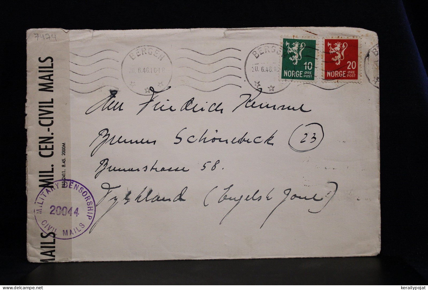 Norway 1946 Bergen Censored Cover To Germany British Zone__(7474) - Cartas & Documentos