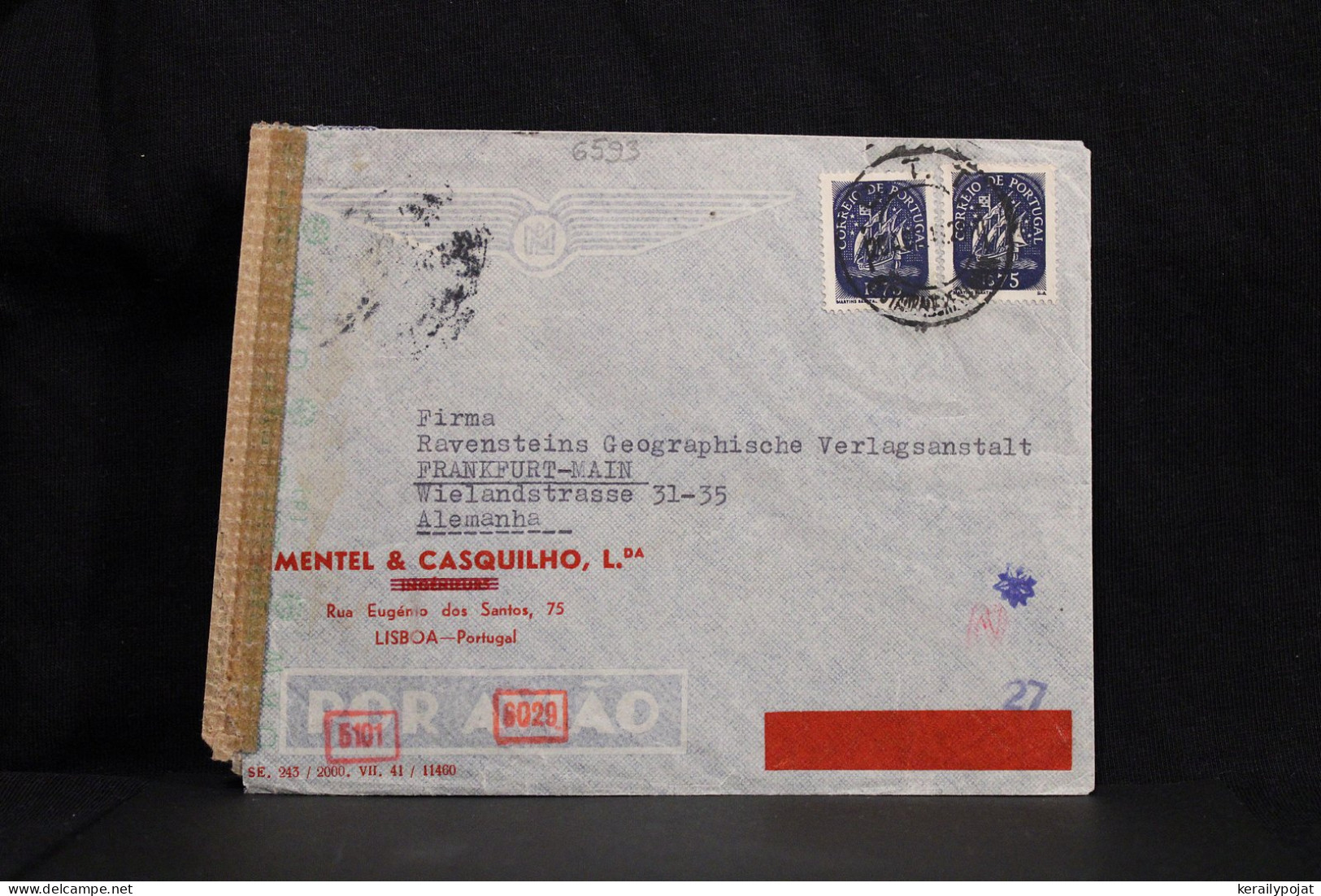 Portugal 1944 Censored Air Mail Cover To Frankfurt Germany__(6593) - Lettres & Documents