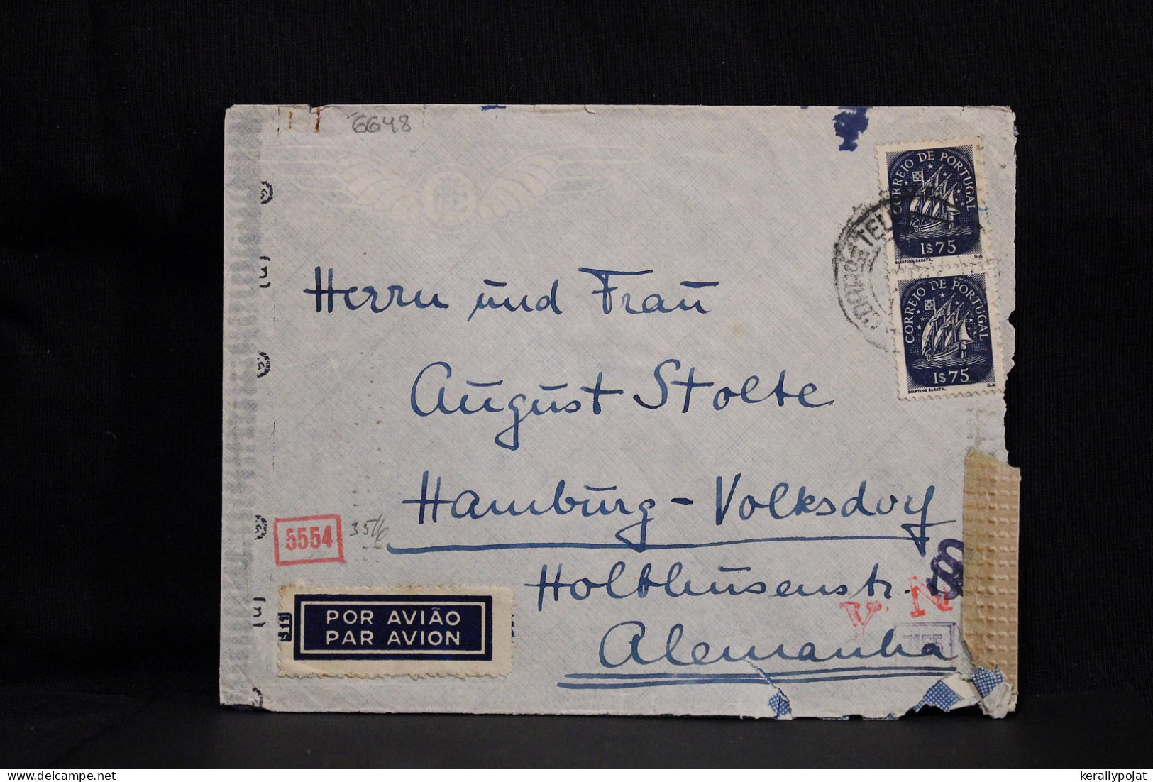 Portugal 1944 Censored Air Mail Cover To Hamburg Germany__(6648) - Brieven En Documenten