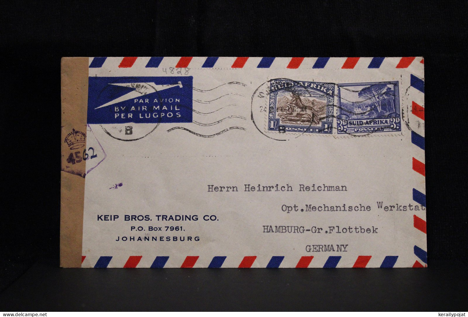 South Africa 1940's Johannesburg Censored Air Mail Cover To Germany__(4828) - Luchtpost