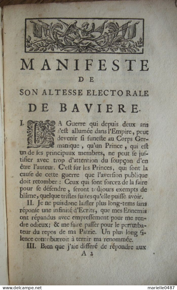 Manifeste De Son Altesse Electorale De Bavière. 1705 - 1701-1800