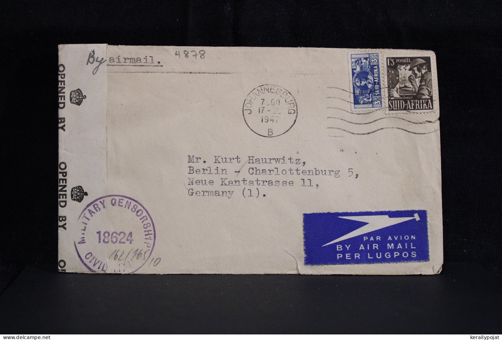 South Africa 1947 Johannesburg Censored Air Mail Cover To Germany__(4878) - Luftpost