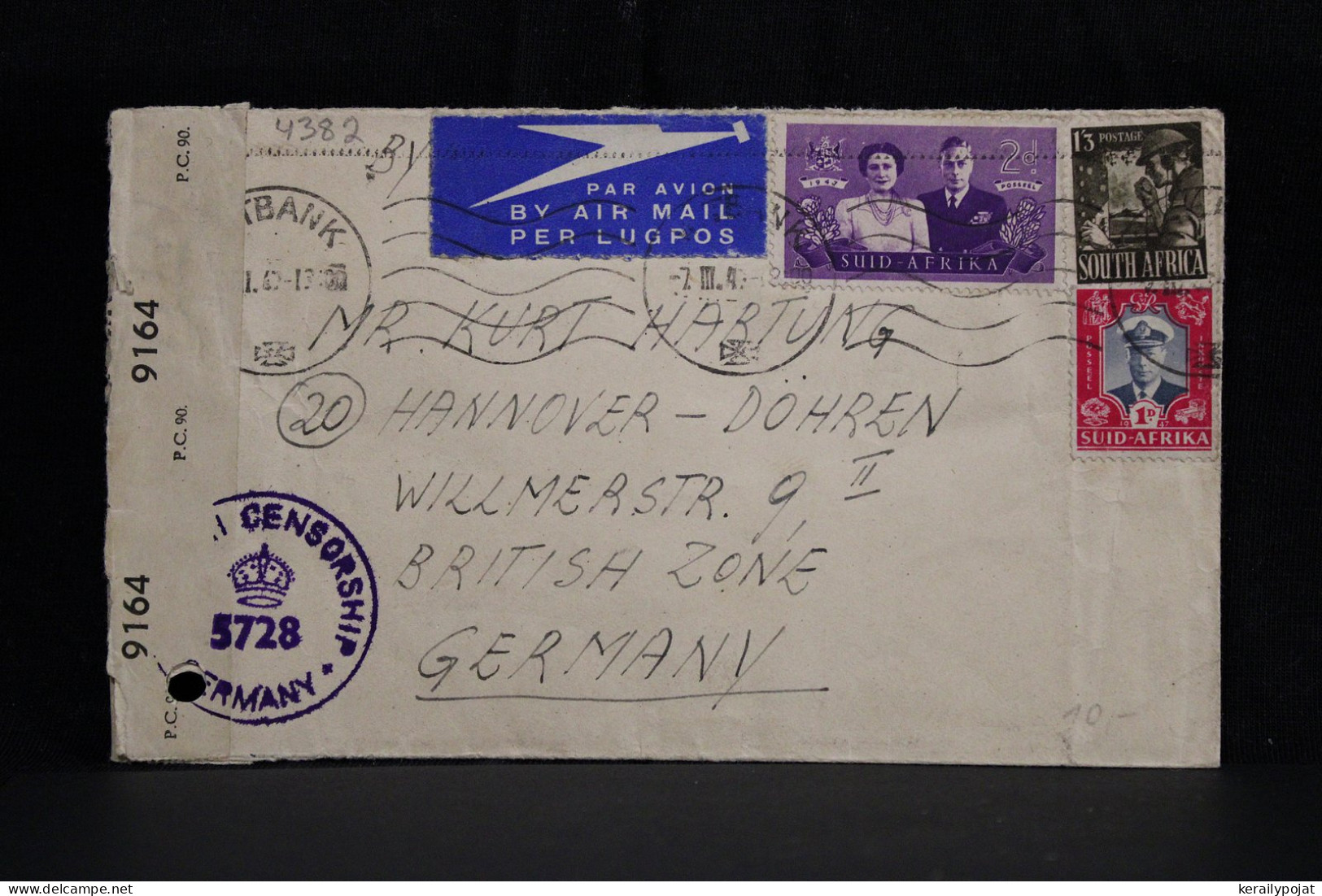 South Africa 1947 Witbank Censored Postage Due Air Mail Cover To Germany__(4382) - Airmail