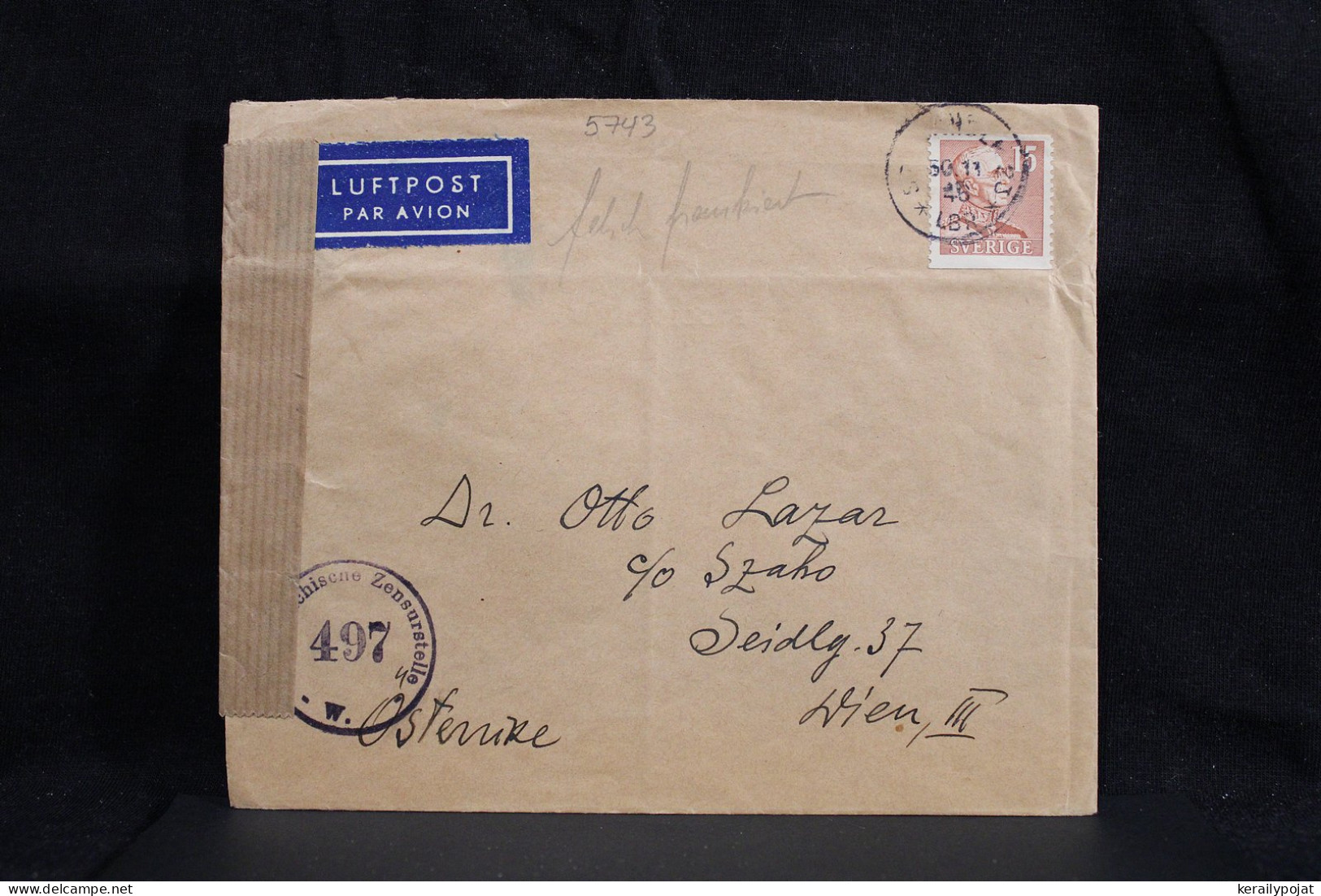 Sweden 1946 Stockholm Censored Air Mail Cover To Austria__(5743) - Cartas & Documentos