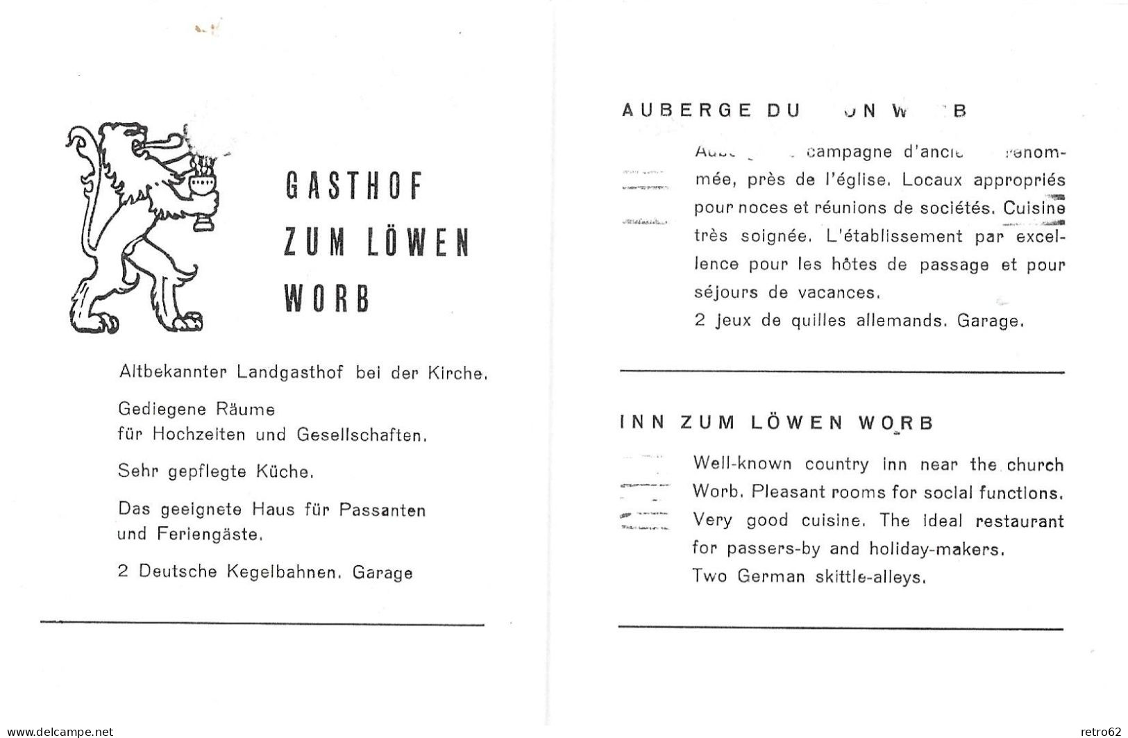 WORB ► Gasthof Zum Löwen (Marketingkarte) Ca.1945 - Worb