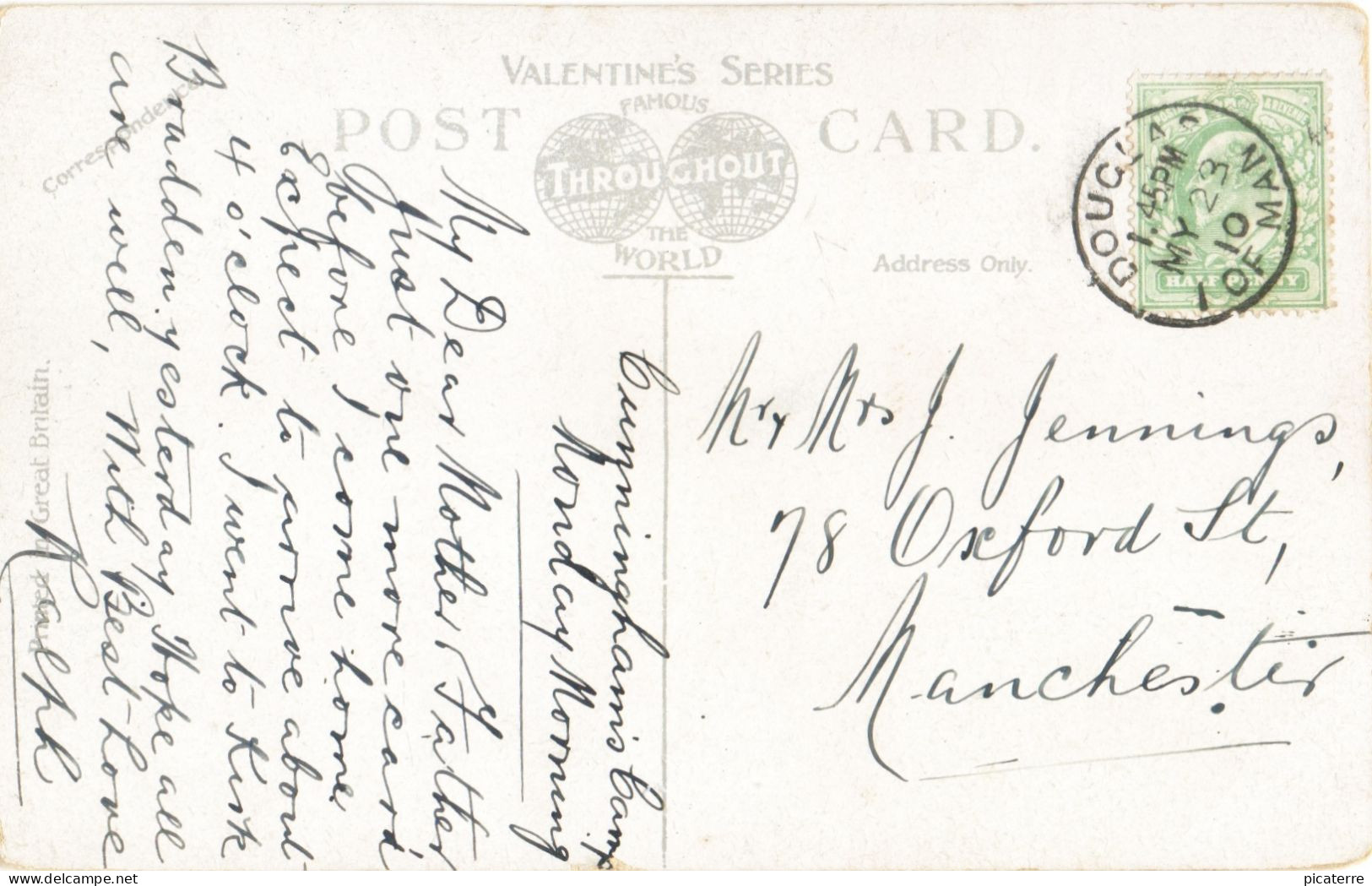 Sunday At Kirkbraddan, Large Crowd Outside - I.O.M. - Valentine's - Good Single Ring Postmark - Douglas, I Of Man, 1910 - Isla De Man