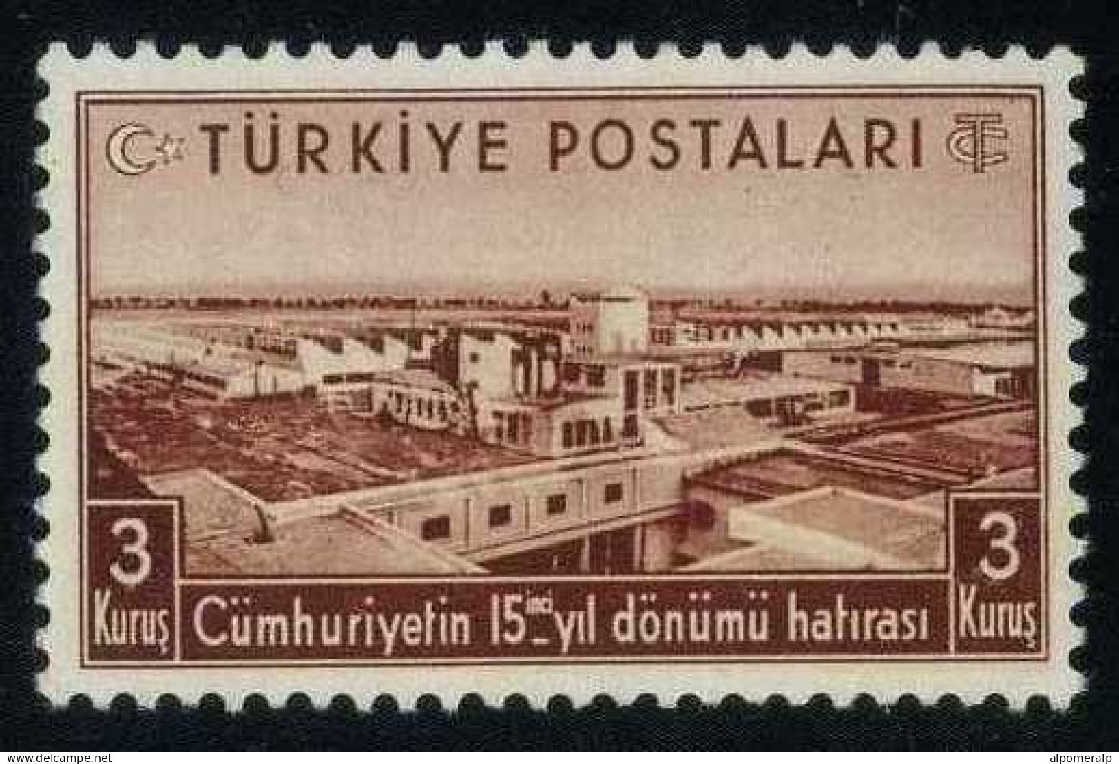 Türkiye 1938 Mi 1030 Textile Factories In Kayseri | Textile Combine | Star And Crescent | 15th Anniv. Of Republic - Gebraucht