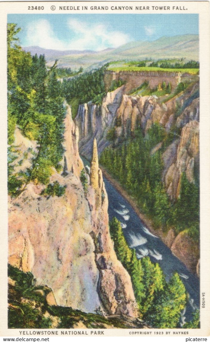 Needle In Grand Canyon Near Tower Fall - Yellowstone National Park-Colortone Copyright 1923 - Yellowstone