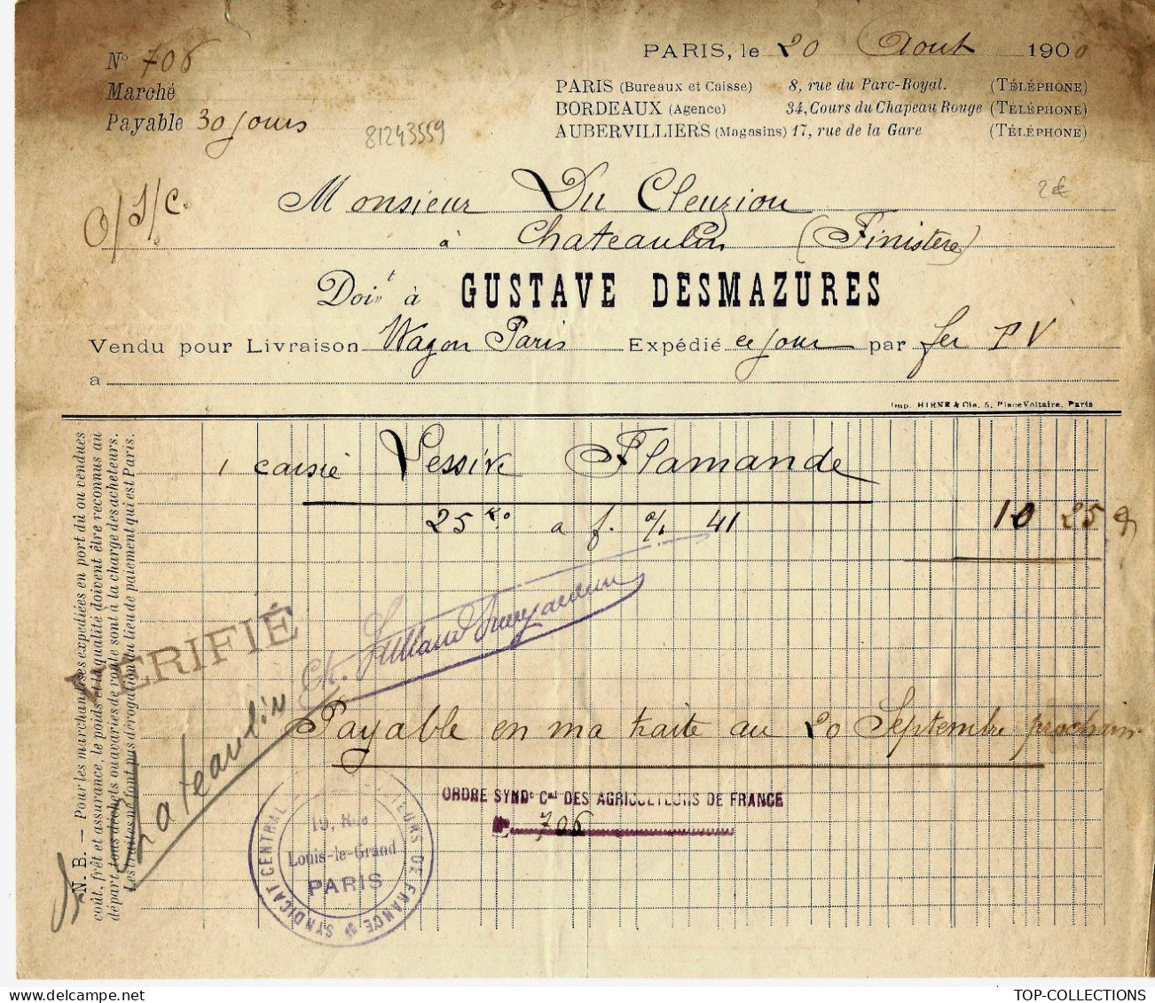 1900 ENTETE Gust. Desmazures Paris TRANSPORT ROULAGE LETTRE DE VOITURE Caisse Lessive Flamande > Du Cleuziou Chateaulin - 1900 – 1949