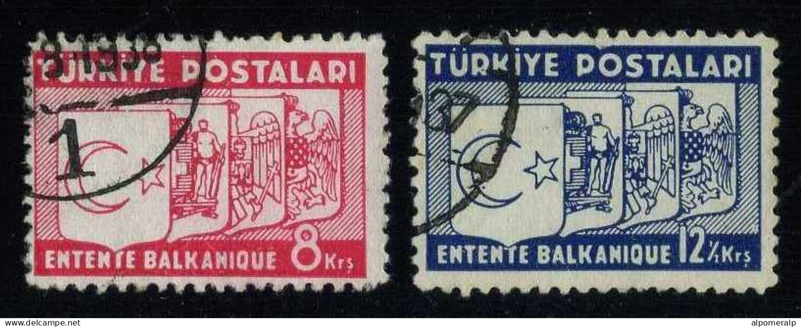 Türkiye 1937 Mi 1014-1015 Balkan Entente, Treaty | Coat Of Arms Of The States Of The Entente, Joint Issues - Gebruikt