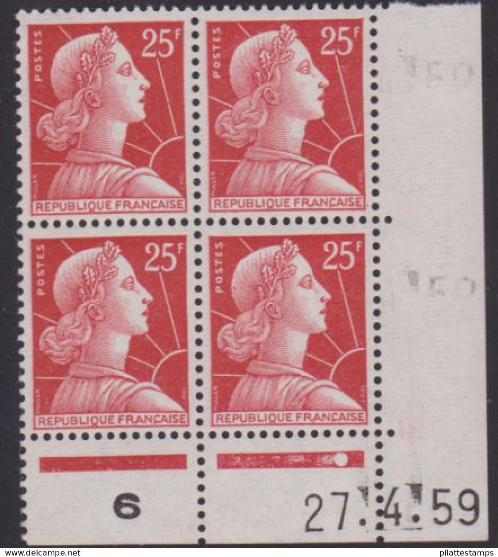 FRANCE N° 1011C** MARIANNE DE MULLER COIN DATE 27/4/59 - 1950-1959