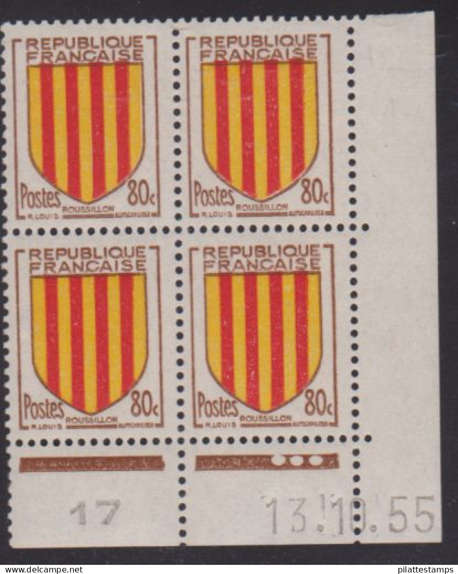 FRANCE N° 1046** BLASON ROUSSILLON COIN DATE 13/10/55 - 1950-1959