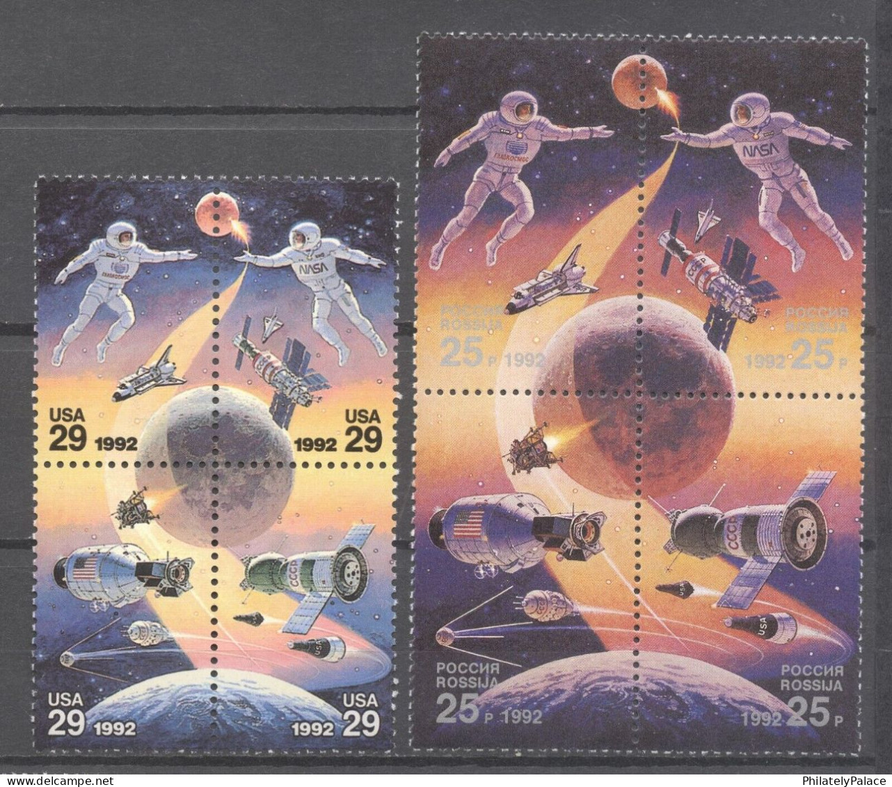 USA & RUSSIA 1992 Joint Issue Space Exploration, NASA & ROSCOSMOS, Satellite, Astronaut & Cosmonaut 8 MNH (*) VERY RARE - Autres & Non Classés