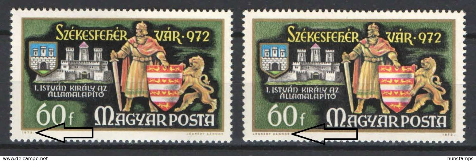 Hungary 1972. Alba Regia 60f Normal + Error Stamps: Designer Name Left + Right Side ! MNH Michel: 2783 AI - Errors, Freaks & Oddities (EFO)