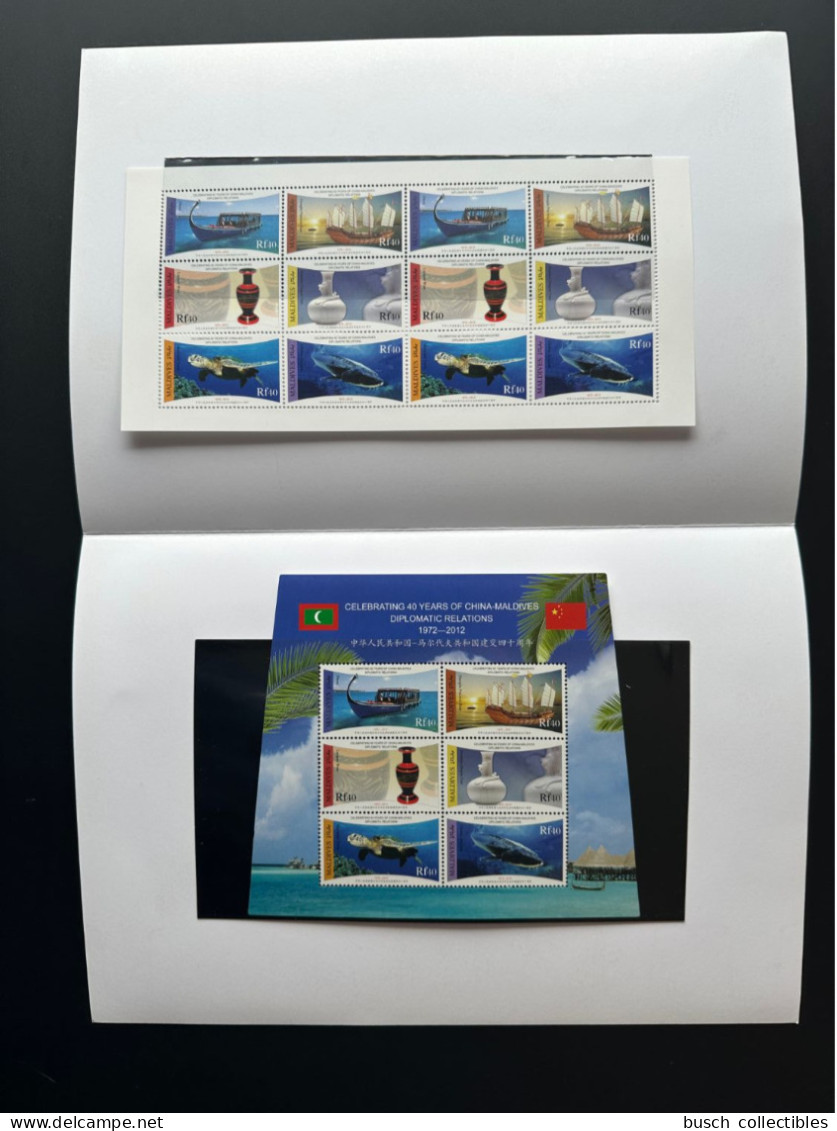 Maldives 2012 / 2013 Mi. 4837 - 4842 Folder Diplomatic Relations China Chine Tortue Turtle Poisson Fish Boat Bateau - Malediven (1965-...)