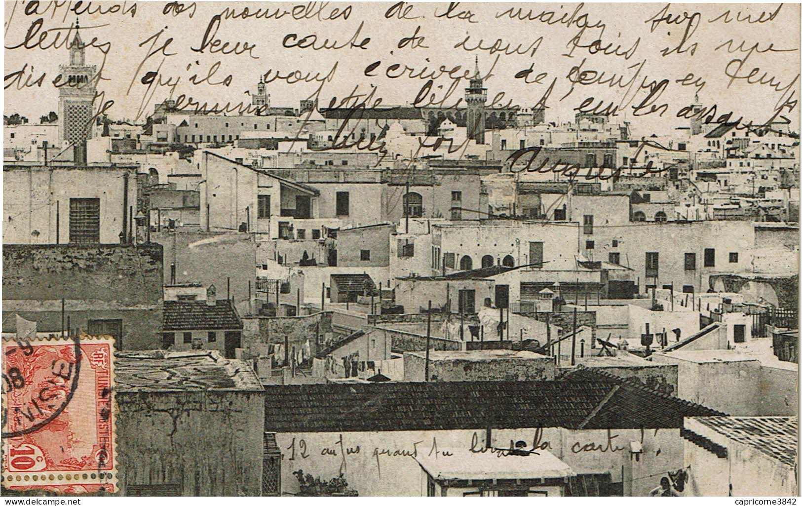 1908 - Carte Postale De Tunis Pour Bône - Tp N°32 - Briefe U. Dokumente