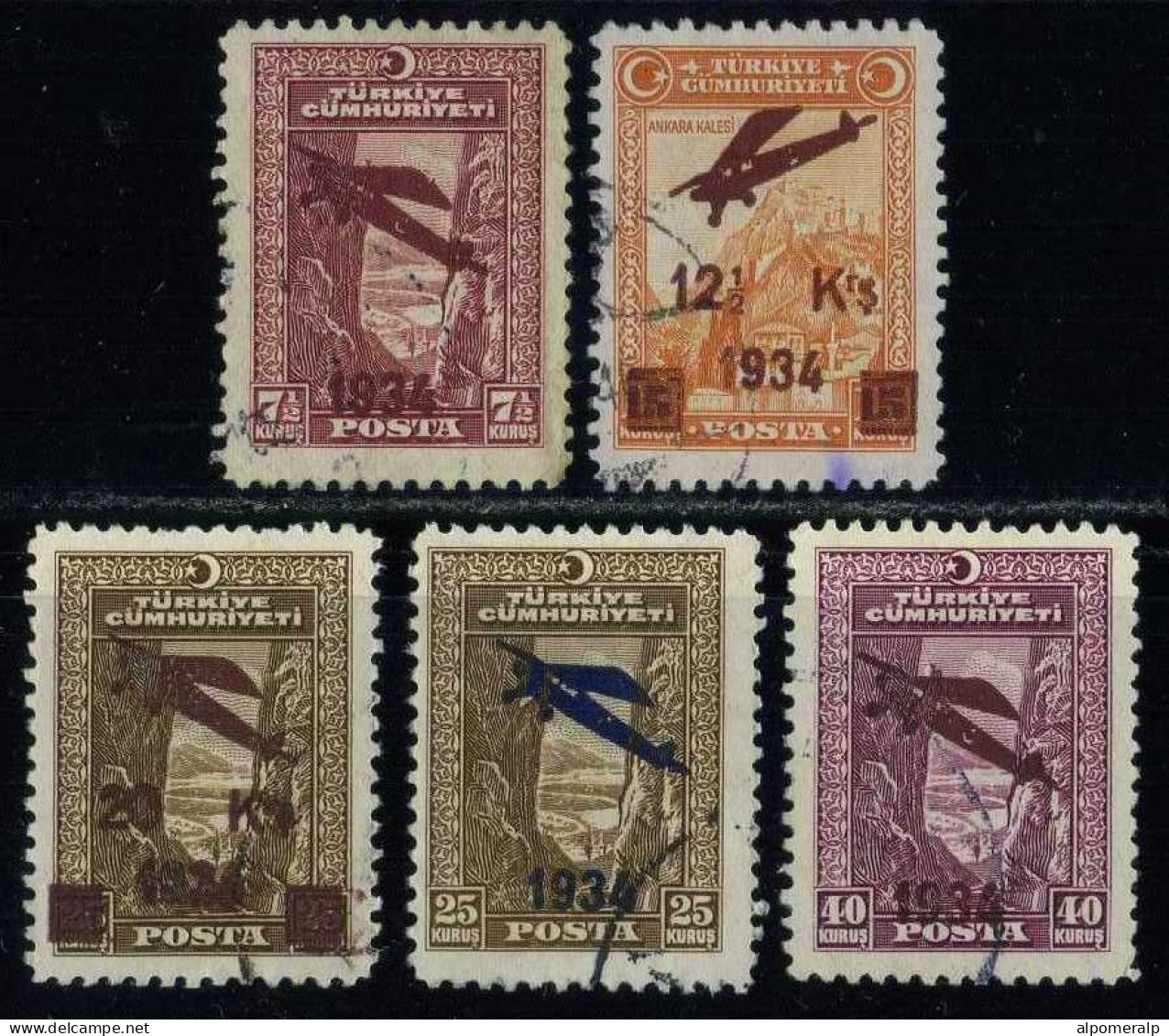 Türkiye 1934 Mi 980-984 Airmail Stamps First Issue, Opening Of The Ankara-Istanbul Airmail Line - Usati