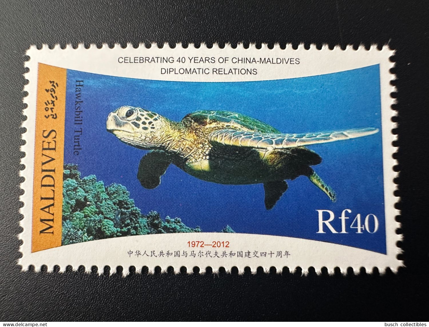 Maldives 2012 / 2013 Mi. 4841 Diplomatic Relations China Chine 40 Years Hawkshill Turtle Tortue Schildkröte Marine Fauna - Malediven (1965-...)
