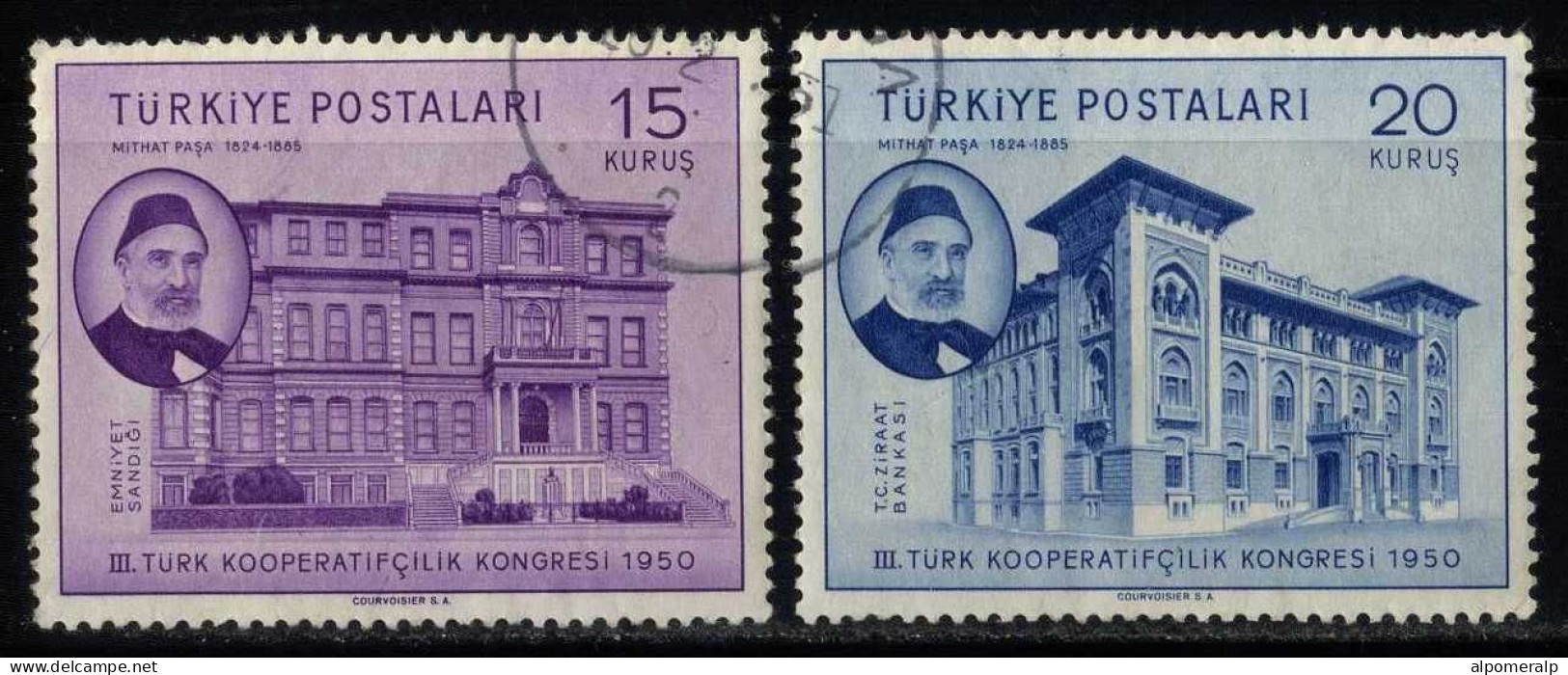 Türkiye 1950 Mi 1264-1265 3rd Congress Of Turkish Cooperative System, Istanbul | Mithat Pasha And Security Bank - Used Stamps