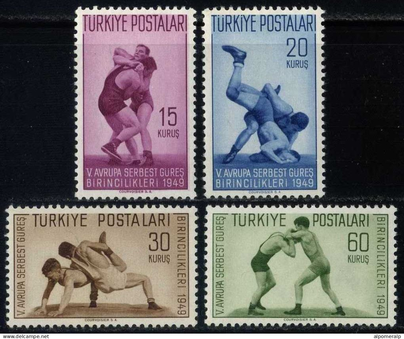Türkiye 1949 Mi 1231-1234 [Mint No Gum] 5th European Wrestling Championships, Istanbul | Martial Arts, Wrestlers - Lutte