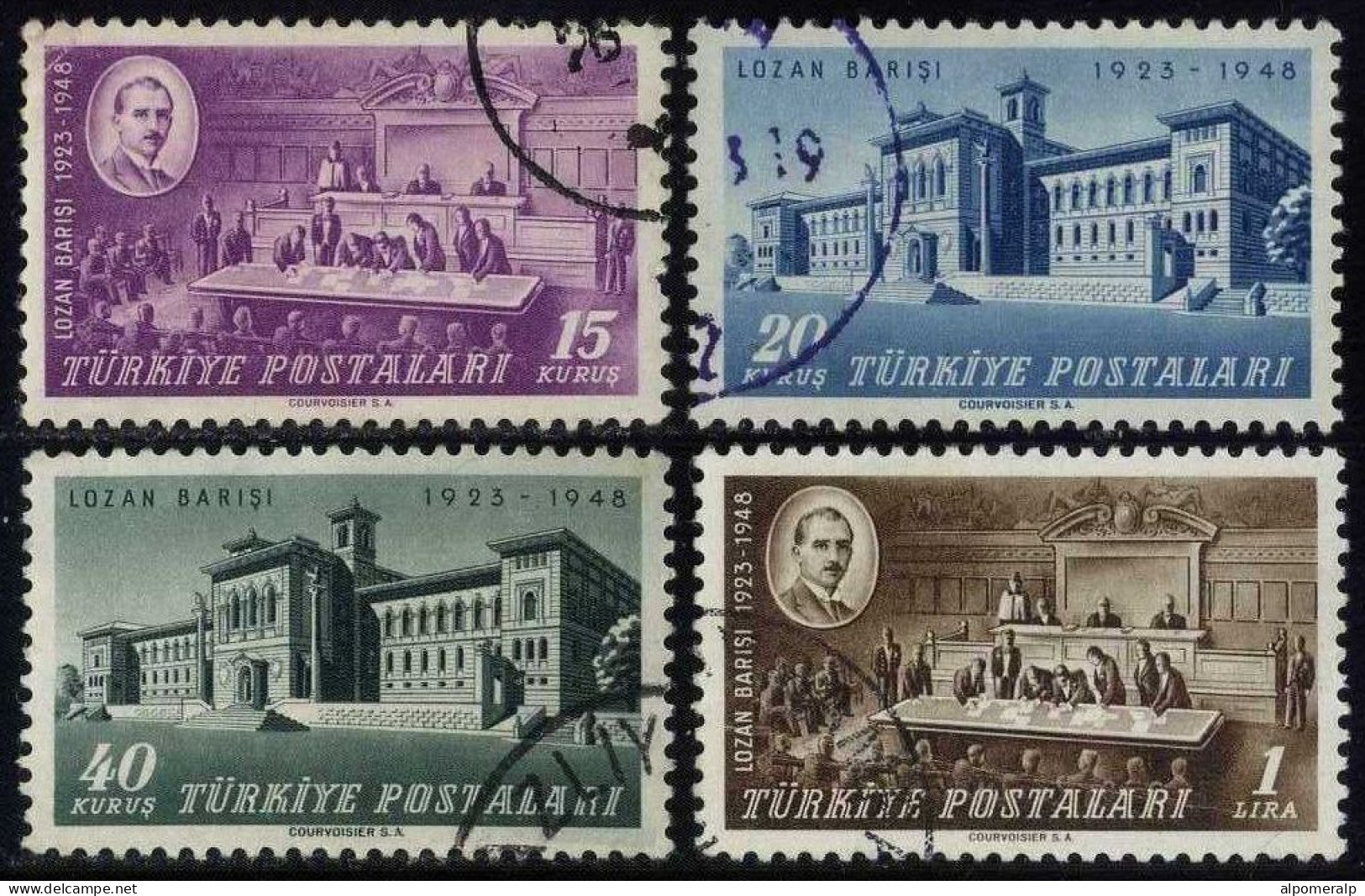 Türkiye 1948 Mi 1217-1220 25th Anniversary Of Lausanne Treaty Of Peace | Conference Building, President Ismet Inönü - Used Stamps