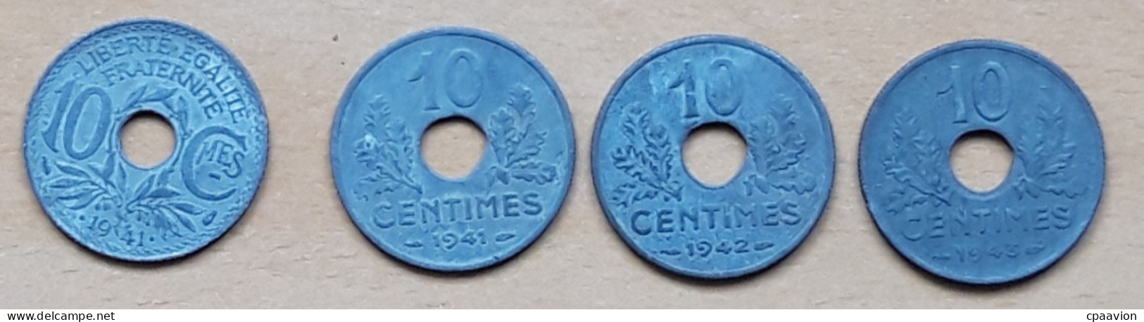 4 PIÈCES: 10 CENTIMES (1941 FRANCE LIBRE , 1941, 1942, 1943 ETAT FRANÇAIS) - 10 Centimes