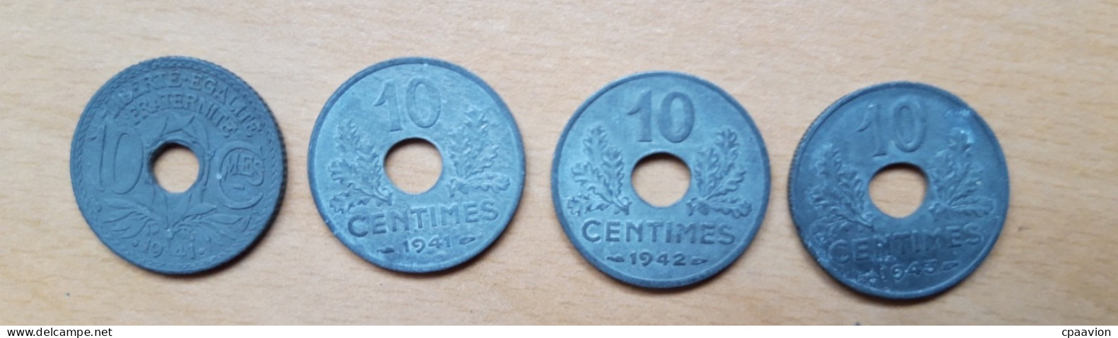 4 PIÈCES: 10 CENTIMES (1941 FRANCE LIBRE , 1941, 1942, 1943 ETAT FRANÇAIS) - 10 Centimes