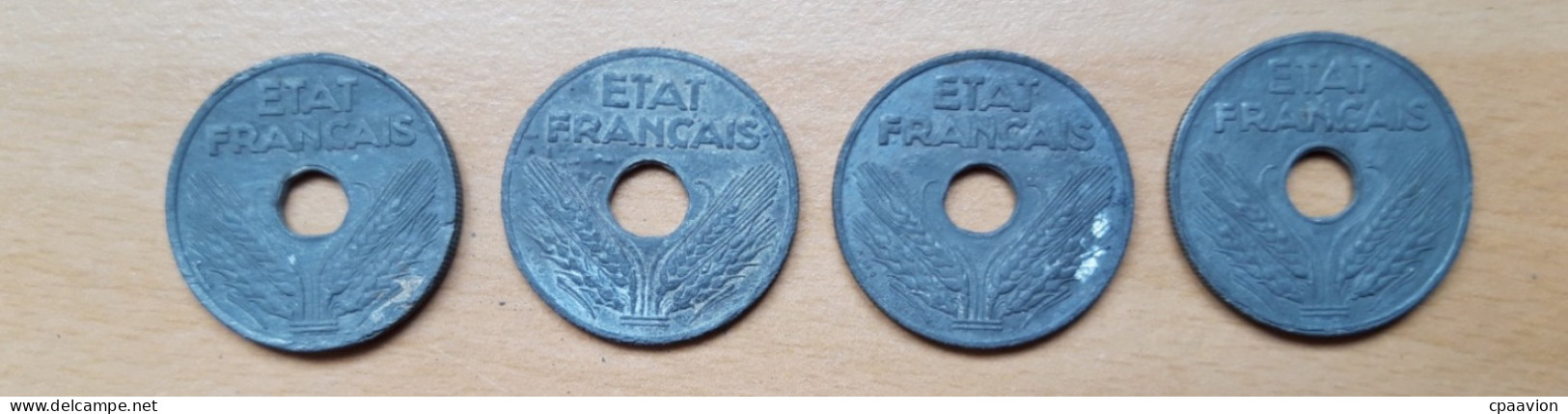 4 PIÈCES: 20 CENTIMES (1941(VINGT)  , 1941, 1942, 1943 ETAT FRANÇAIS) - 20 Centimes