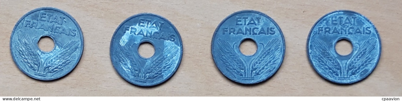 4 PIÈCES: 20 CENTIMES (1941(VINGT)  , 1941, 1942, 1943 ETAT FRANÇAIS) - 20 Centimes