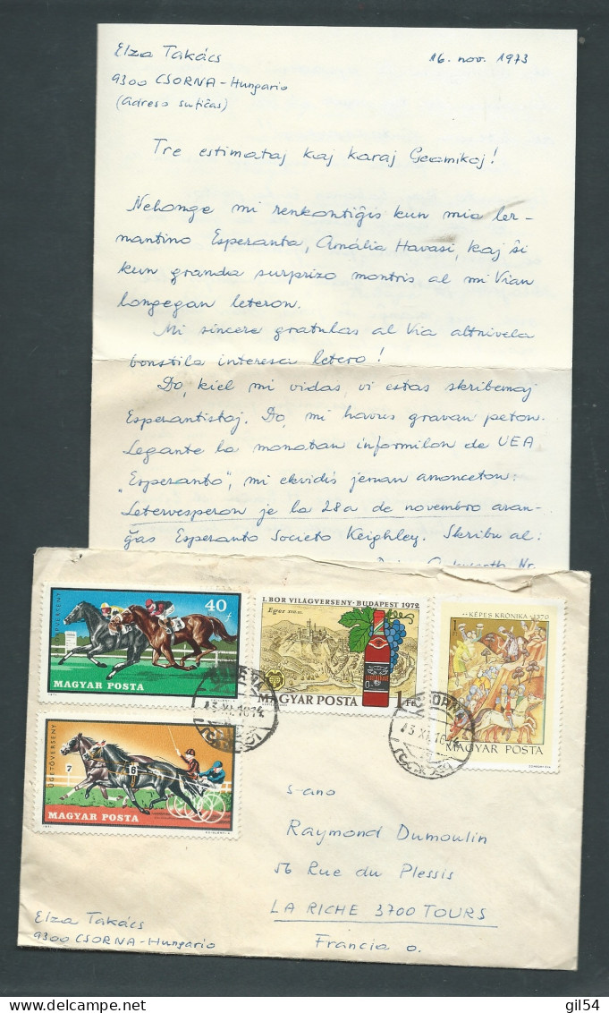 Lac  De HONGRIE   EN  Esperanto Envoi  En 1973, Vers La FRANCE - Mald 12820 - Lettres & Documents