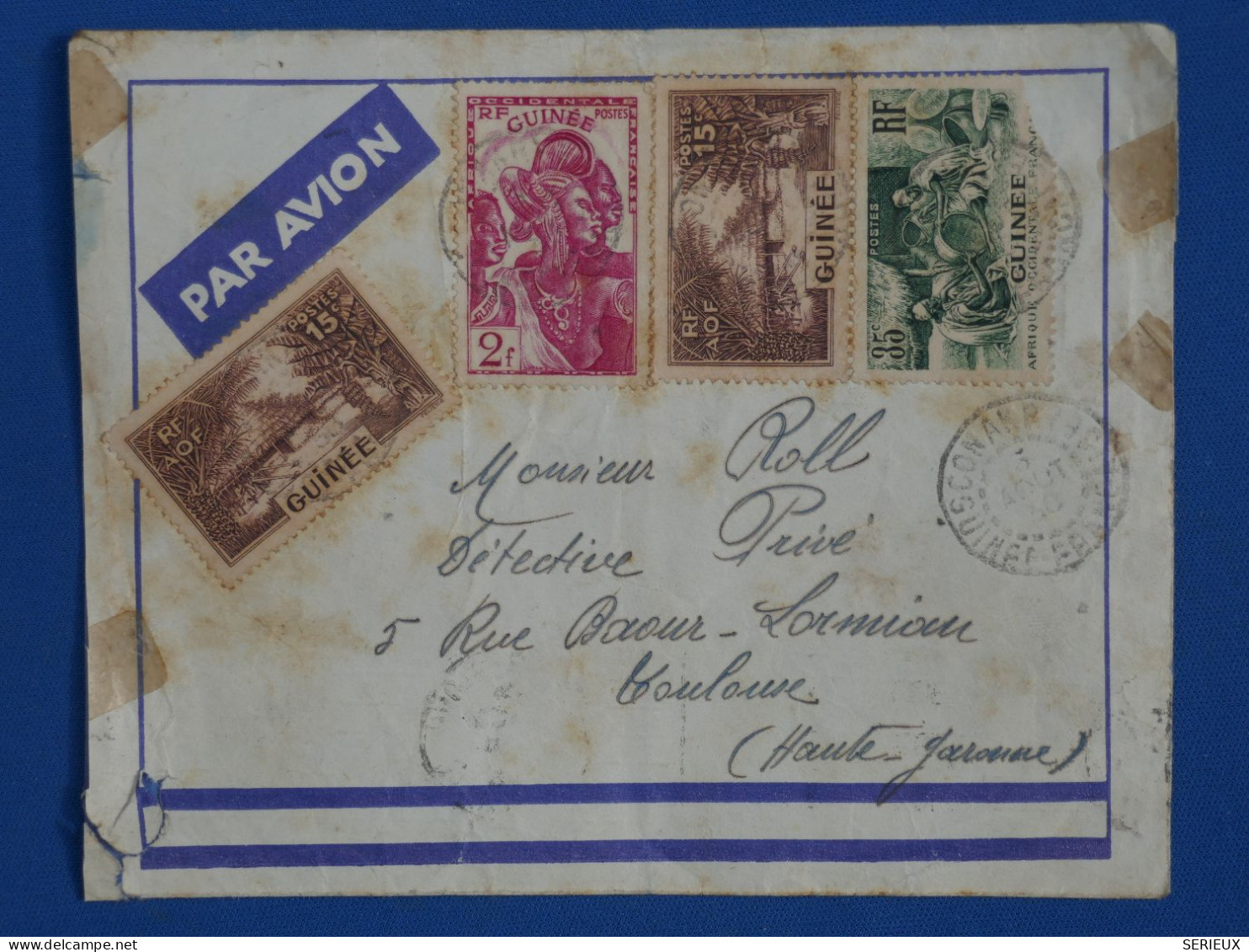 AY19 GUINEE   BELLE  LETTRE RR  1938   PAR AVION CONAKRY  A TOULOUSE  FRANCE  ++ + AFFR. INTERESSANT+ + - Covers & Documents