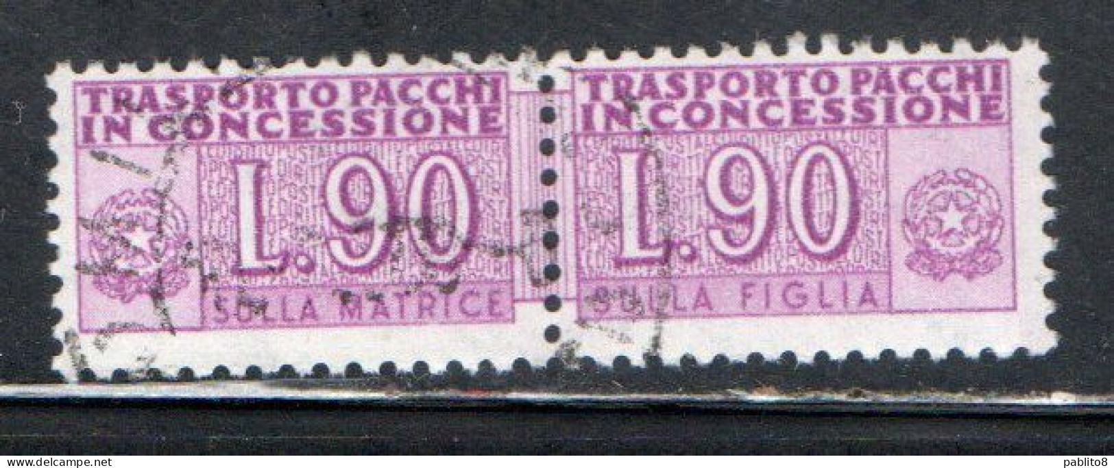 ITALIA REPUBBLICA ITALY REPUBLIC 1955 1981 PACCHI IN CONCESSIONE PARCEL POST STELLE STARS 1958 LIRE 90 USATO USED OBLIT - Concessiepaketten