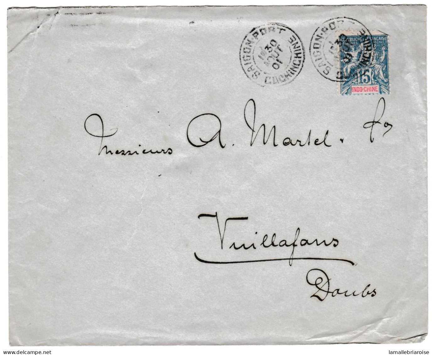 Enveloppe De Saigon - Port Du 30 Aout 1901 Pour Villafrans ( Doubs) - Lettres & Documents