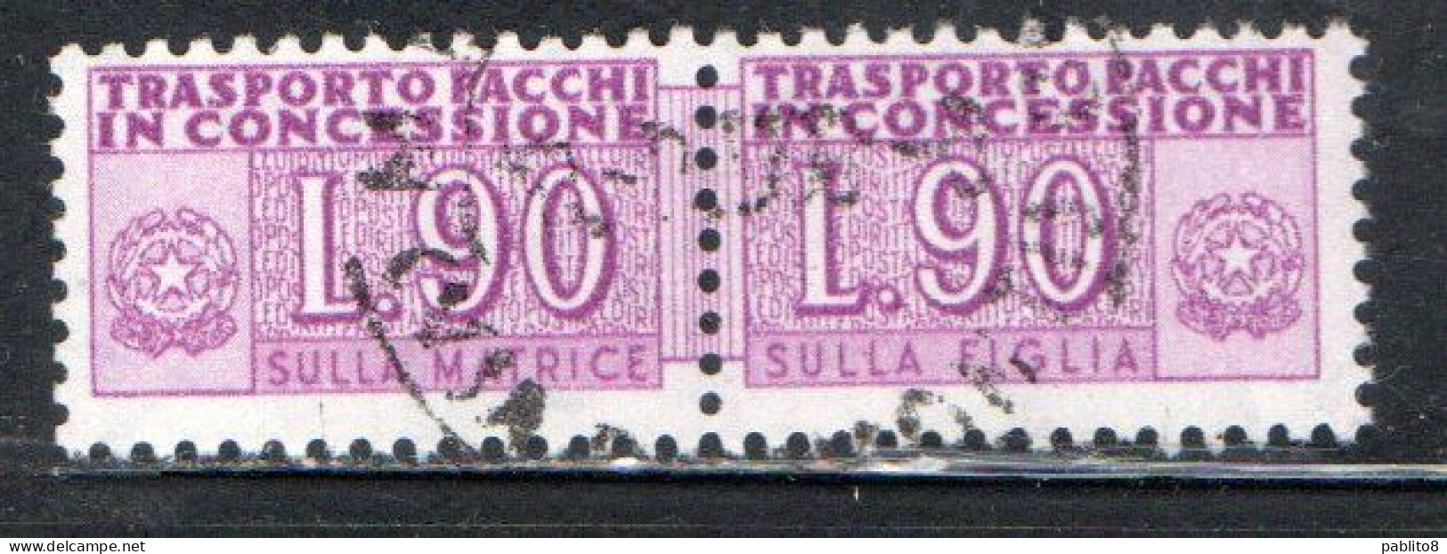 ITALIA REPUBBLICA ITALY REPUBLIC 1955 1981 PACCHI IN CONCESSIONE PARCEL POST STELLE STARS 1958 LIRE 90 USATO USED OBLIT - Concessiepaketten