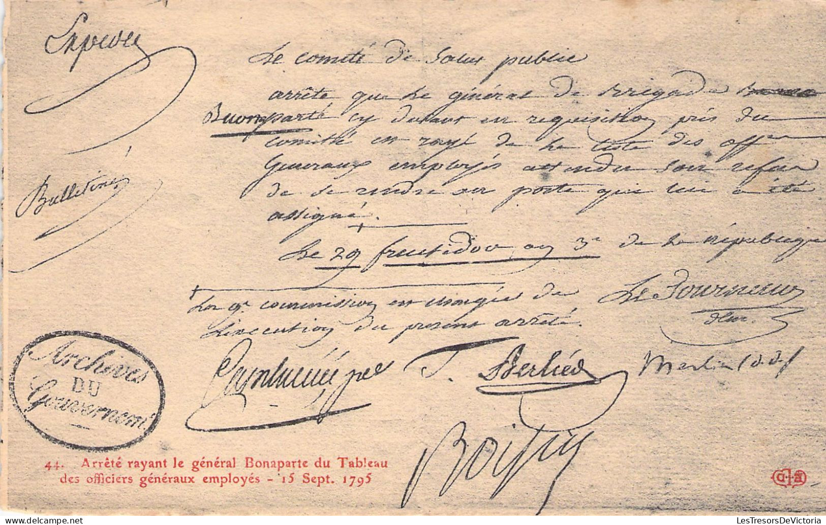 NAPOLEON - Arrêté Rayant Le Général Bonaparte Du Tableau Des Officiers Généraux Employés - Carte Postale Ancienne - Personaggi Storici