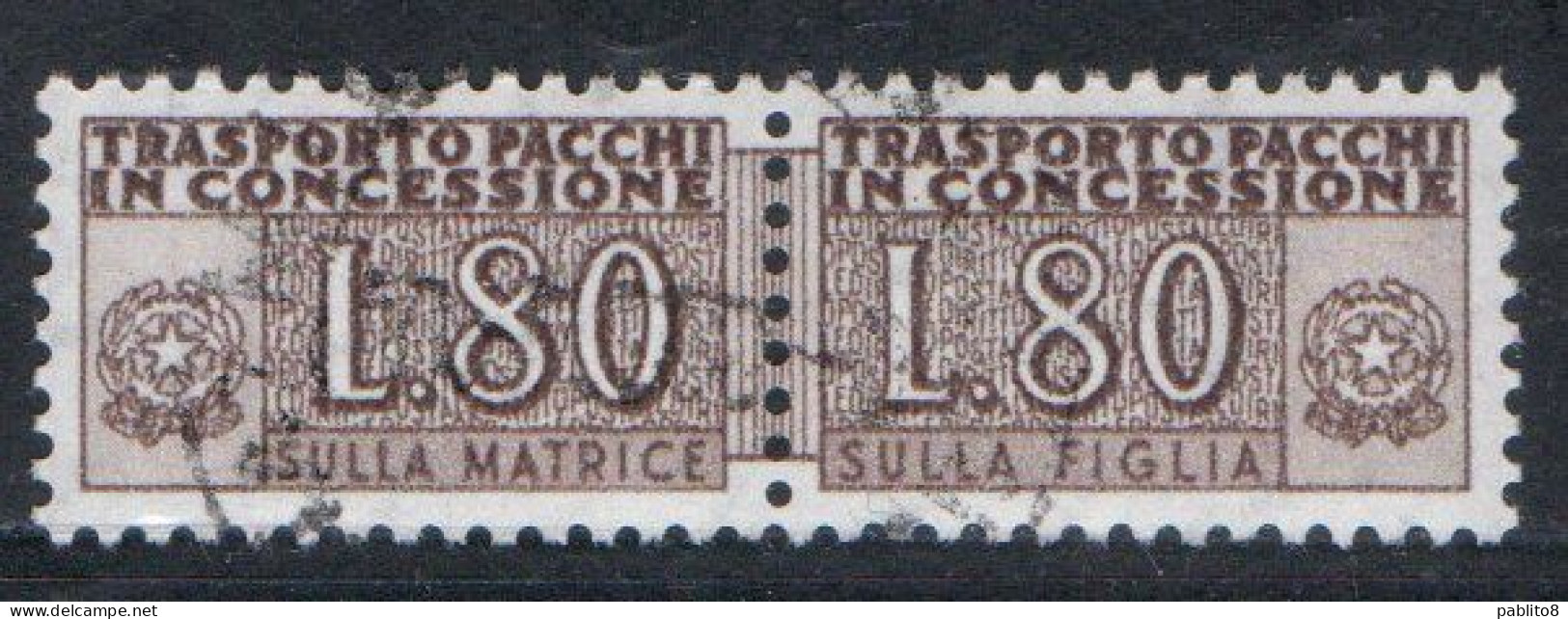 ITALIA REPUBBLICA ITALY REPUBLIC 1955 1981 PACCHI IN CONCESSIONE PARCEL POST STELLE STARS 1960 LIRE 80 USATO USED OBLIT - Pacchi In Concessione