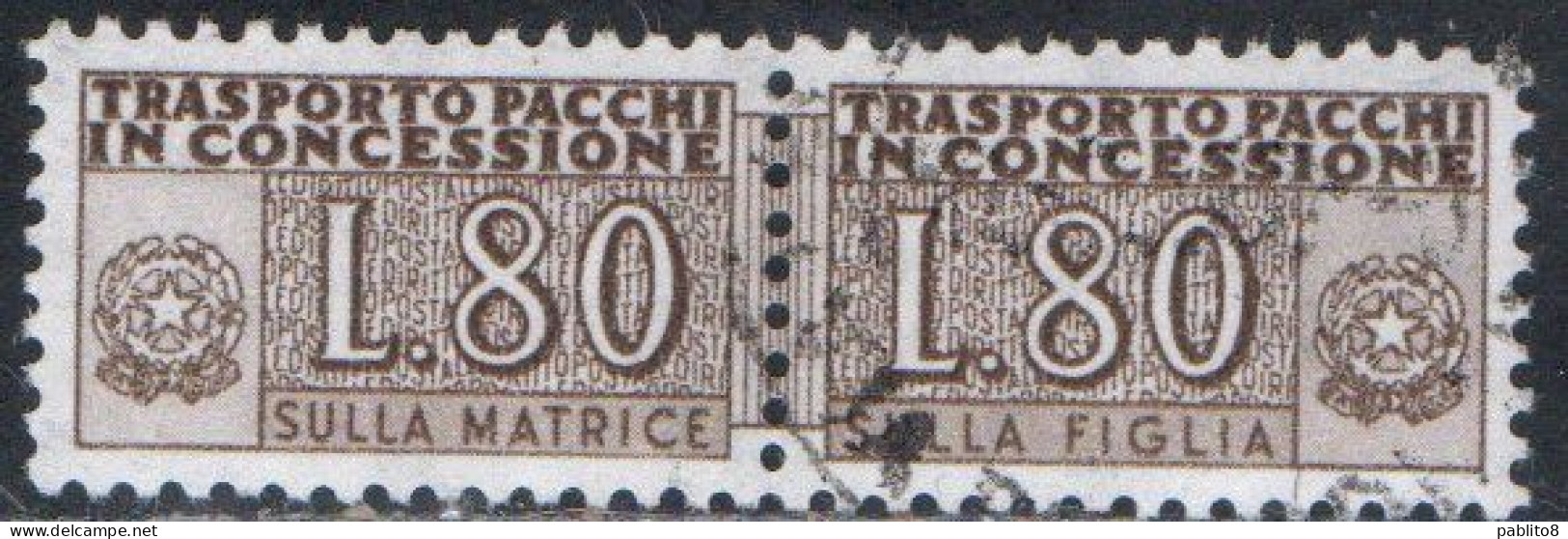 ITALIA REPUBBLICA ITALY REPUBLIC 1955 1981 PACCHI IN CONCESSIONE PARCEL POST STELLE STARS 1960 LIRE 80 USATO USED OBLIT - Consigned Parcels