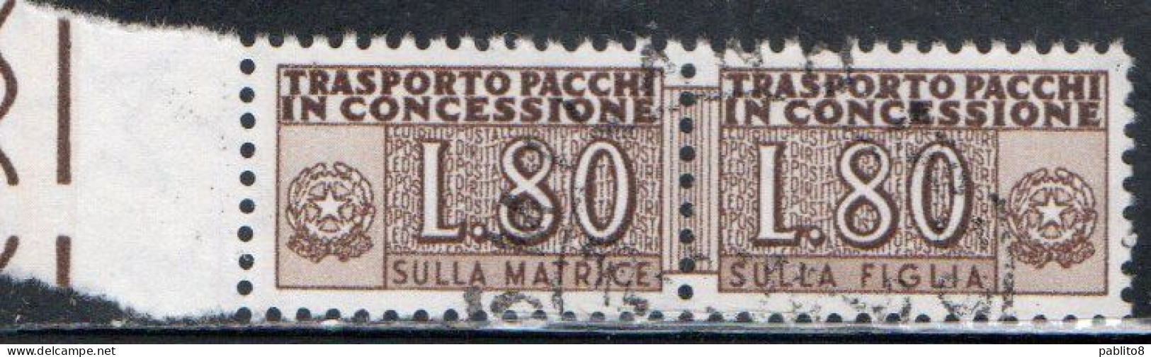 ITALIA REPUBBLICA ITALY REPUBLIC 1955 1981 PACCHI IN CONCESSIONE PARCEL POST STELLE STARS 1960 LIRE 80 USATO USED OBLIT - Pacchi In Concessione
