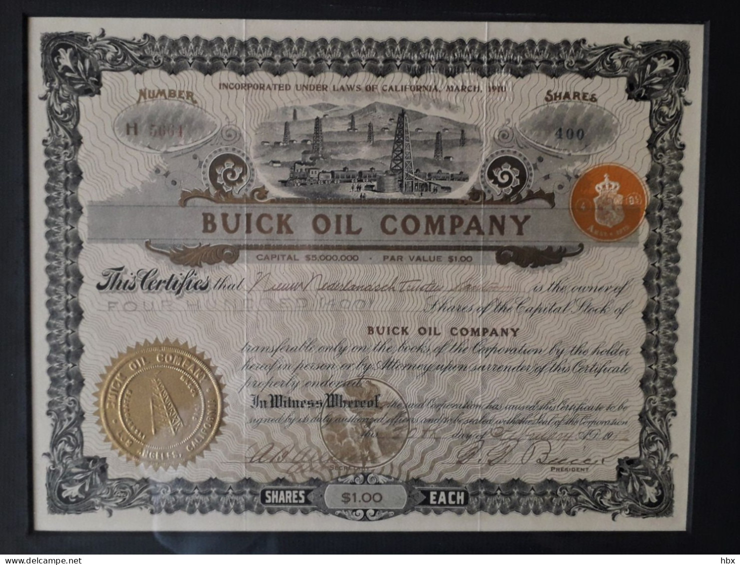 Buick Oil Company - 1912 - David Dunbar Buick Signature - Automotive History - Oil