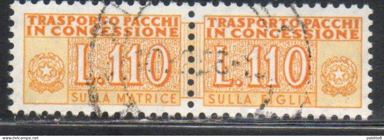 ITALIA REPUBBLICA ITALY REPUBLIC 1955 1981 PACCHI IN CONCESSIONE PARCEL POST STELLE STARS 1960 LIRE 110 USATO USED OBLIT - Pacchi In Concessione