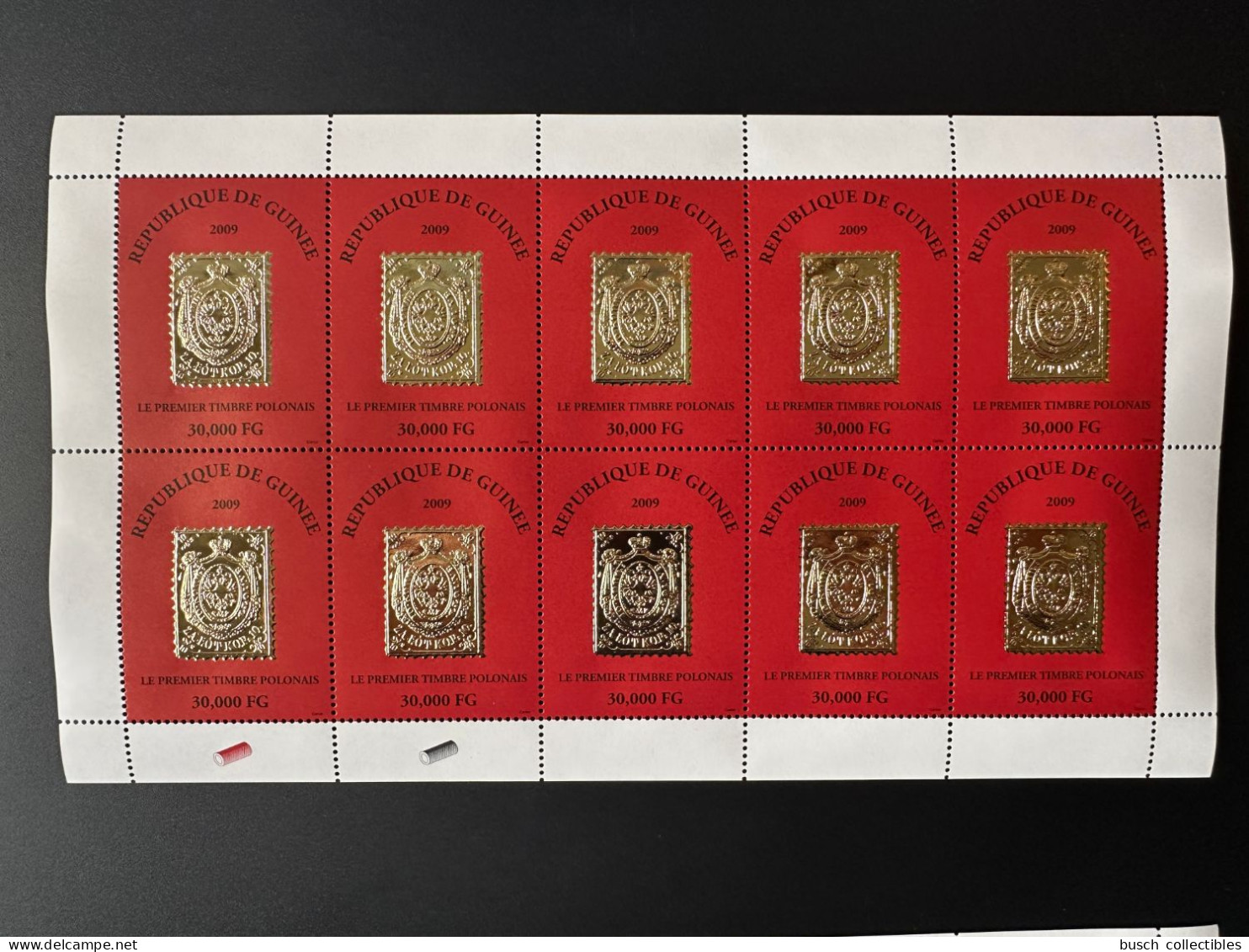 Guinée Guinea 2009 Mi. 6489 Kleinbogen Feuillet Premier Timbre Polonais First Polish Stamp On Stamp Gold Or - Guinea (1958-...)