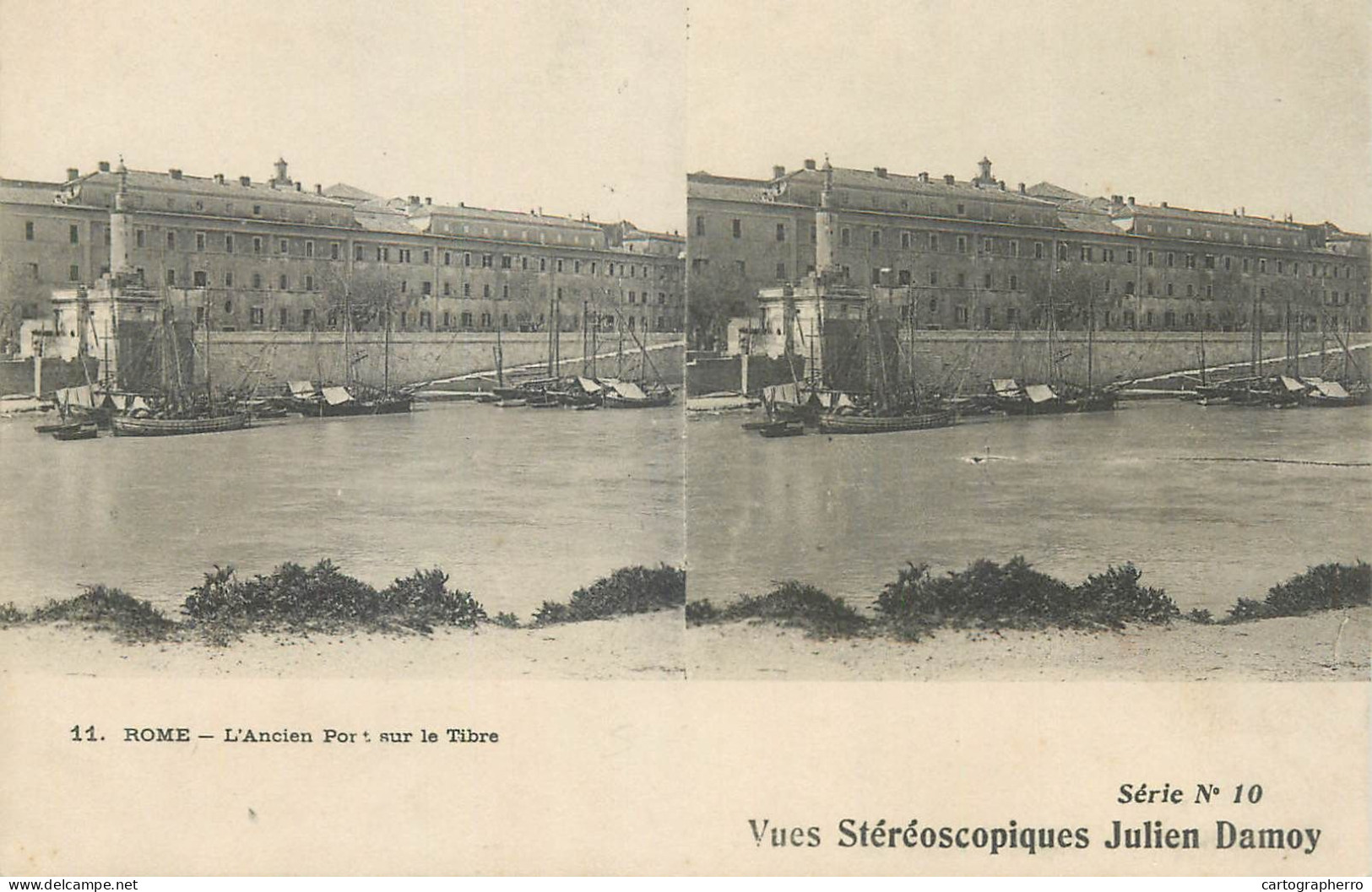 Stereographic Image ( Julien Damoy ) Postcard Italy Rome L'ancien Port Sur Le Tibre - Panthéon